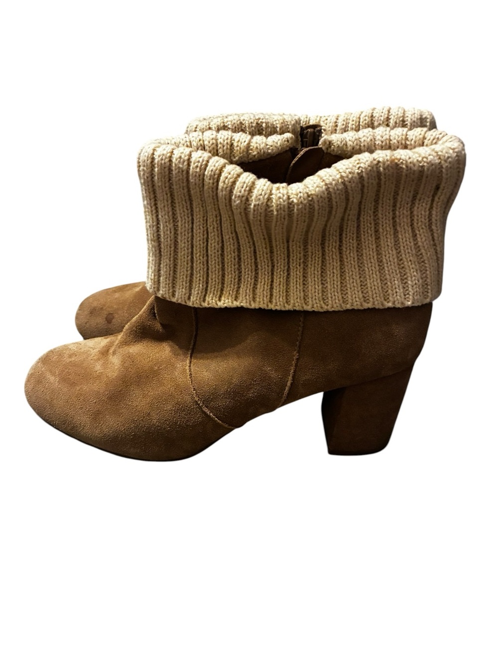 torrid Tan Suede Ankle Boots with Cream Knit Cuff